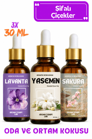 Şifalı Çiçekler Seti Lavanta Yasemin Sakura 3 adet x 30 ML esansiyel uçucu yağ seti