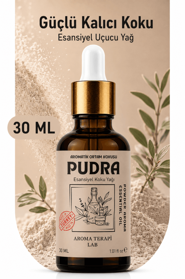 Pudra Esansiyel Uçucu Yağı Aroma Terapi Türkiye Pudra Aromatik Koku Yağı 30 ml Cam Çubuklu Şişe