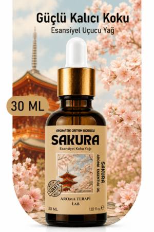 Aroma Terapi Türkiye Sakura Japon Kirazı Çiçeği Aromatik Koku Yağı 30 ml Cam Çubuklu Şişe