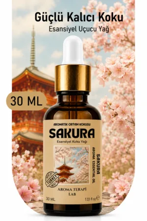 Aroma Terapi Türkiye Sakura Japon Kirazı Çiçeği Aromatik Koku Yağı 30 ml Cam Çubuklu Şişe