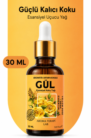 Aroma Terapi Türkiye Sarı Gül Aromatik Koku Yağı 30 ml Cam Çubuklu Şişe