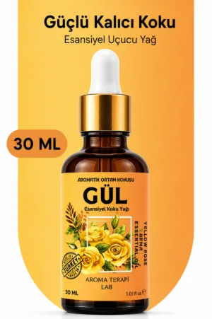 Aroma Terapi Türkiye Sarı Gül Aromatik Koku Yağı 30 ml Cam Çubuklu Şişe